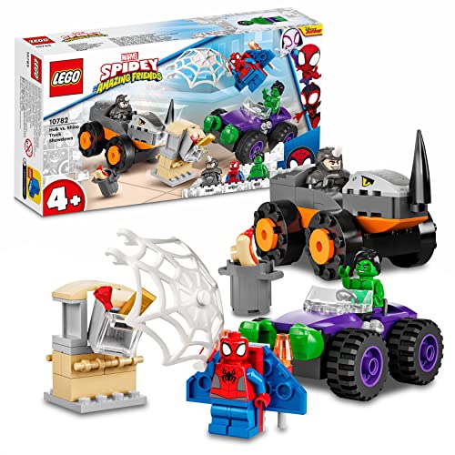 LEGO 10782 Marvel Spidey und Seine Super-Freunde Hulks und Rhinos Monster Truck-Duell, Spider-Man-Set, Superhelden-Spielzeug zum Bauen ab 4 Jahren