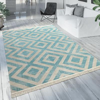 Moderner Outdoor Teppich Rauten-Muster Vintage-Look Flachgewebe Wetterfest ø 160 cm Rund - Paco Home Image