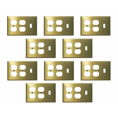 10 Switchplate Brushed Solid Brass Toggle Double Outlet | Renovator's Supply