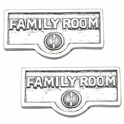 2 Switch Plate Tags FAMILY ROOM Name Signs Label Chrome Brass | Renovator's Supply