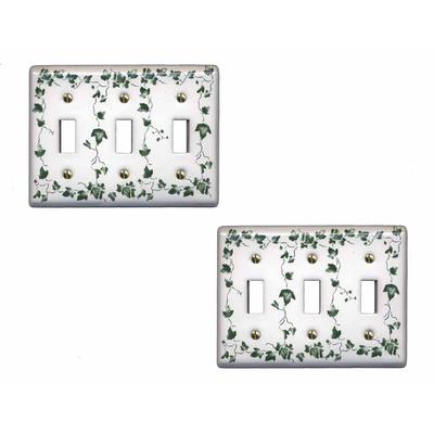 2 Switch Plate White Porcelain Ivy Triple Toggle Switch | Renovator's Supply