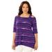 Plus Size Women's Asymmetry Open-Shoulder Tunic by Catherines in Deep Grape Watercolor Stripe (Size 5X)