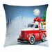 East Urban Home Ambesonne Christmas Throw Pillow Cushion Cover, Red & White American Truck In December Winter Night Moon & Stars Tree | Wayfair