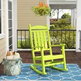 Lark Manor™ Aiyanna Outdoor Potwin Rocking Plastic Chair in Green/Yellow | 41.7 H x 25.2 W x 33.9 D in | Wayfair 7FE6E954A11E4089B4CDDD7990E3769C