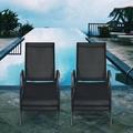 Latitude Run® 2 Pcs Outdoor Patio Lounge Chair Chaise Fabric w/ Adjustable Reclining Armrest Metal in Black | 24.5 H x 75.5 W x 26 D in | Wayfair