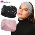 Molans – bandeaux de cheveux en perles pour femmes Turban tricoté élastique chaud accessoires de