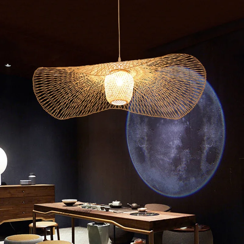 Nouveau Style chinois bambou pendentif lumières créatif Tatami lumières lampe pour salle à manger Restaurant lampe à main E27 Suspension Luminaire