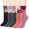 5 paires de chaussettes en laine pour femmes Vintage motif Animal chat chaussettes chaudes