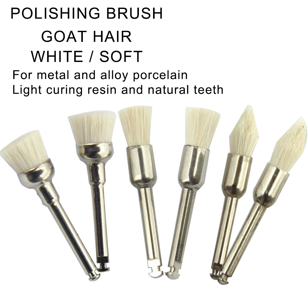 Polisseuse dentaire en poils de chèvre, 5 pièces/paquet, résine naturelle/céramique, dents douces, brosse de polissage pour pièce à main à basse vitesse, matériel dentaire
