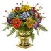 Nearly Natural 14in. Mixed Floral Artificial Arrangement in Gold Urn
