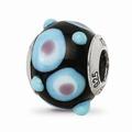 Fancy Bead White Sterling Silver Glass 15.45 mm 10.91 Reflections Black Blue White Pink Italian Murano Bead