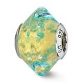 Lex & Lu Sterling Silver Reflections Yellow/Teal Italian Murano Glass Bead