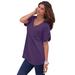 Plus Size Women's V-Neck Boyfriend Slub Tunic by Roaman's in Midnight Violet (Size 6X) Long Shirt
