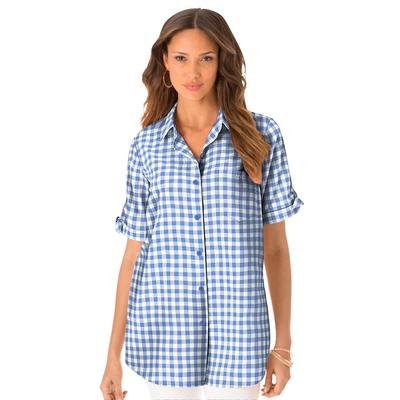 Plus Size Women's French Check Shirt by Roaman's in French Blue Check (Size 34 W)