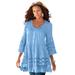 Plus Size Women's Illusion Lace Big Shirt by Roaman's in Soft Sky (Size 44 W) Long Shirt Blouse