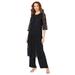 Plus Size Women's Three-Piece Lace Duster & Pant Suit by Roaman's in Black (Size 42 W) Duster, Tank, Formal Evening Wide Leg Trousers