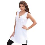 Plus Size Women's Button-Front Henley Ultimate Tunic Tank by Roaman's in White (Size 6X) Top 100% Cotton Sleeveless Shirt