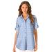 Plus Size Women's French Check Big Shirt by Roaman's in French Blue Check (Size 38 W)
