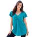 Plus Size Women's Flutter-Sleeve Sweetheart Ultimate Tee by Roaman's in Deep Turquoise (Size 42/44) Long T-Shirt Top