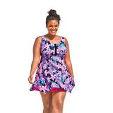 Plus Size Women's Longer-Length Tankini Top by Swim 365 in Navy Tropical Floral (Size 40)