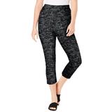 Plus Size Women's Essential Stretch Capri Legging by Roaman's in Black Grey Graphic (Size 38/40) Activewear Workout Yoga Pants