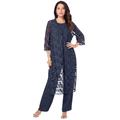 Plus Size Women's Three-Piece Lace Duster & Pant Suit by Roaman's in Navy (Size 44 W) Duster, Tank, Formal Evening Wide Leg Trousers