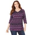 Plus Size Women's Suprema® 3/4 Sleeve V-Neck Tee by Catherines in Purple Tribal (Size 1XWP)