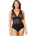 Plus Size Women's Lace Lattice One Piece Swimsuit by Swimsuits For All in Black (Size 8)