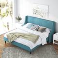 Latitude Run® King Size Modern Platform Bed Frame w/ Deluxe Wingback/Upholste Bed Frame w/ Headboard/Wood Slat Support/Mattress Foundation/Peacock Green Upholste/Metal | Wayfair