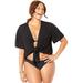 Plus Size Women's Sophia Tie Front Crinkle Crop Top by Swimsuits For All in Black (Size 10/12)