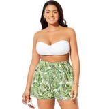 Plus Size Women's Emma Tie-Front Beach Shorts by Swimsuits For All in Green White Palm (Size 10/12)