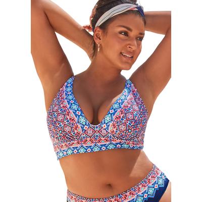 Plus Size Women's Synergy Longline Underwire Bikini Top by Swimsuits For All in Blue Boho (Size 6)