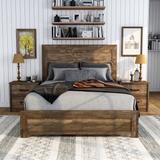 Greer Rustic Walnut 2-Piece Panel Bed and Nightstand Set with USB Port by Furniture of America