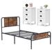 Taomika 3-pieces Bed Frame with Wood Headboard and 3-Drawer Nightstands Set