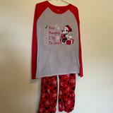 Disney Intimates & Sleepwear | Disney Minnie Mouse Long Sleeve Fleece Pajama Set Size Xl Christmas Nice List | Color: Gray/Red | Size: Xl