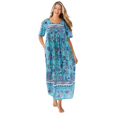 Plus Size Women's Bib Front Lounger by Only Necessities in Caribbean Blue Paisley (Size 5X)