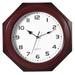 Brown Octagon Shaped 11.6-inch Wall Clock - Decorative Wood-Look Plastic Clock for Living Room, Kitchen, or Dining Room