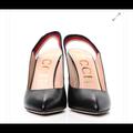 Gucci Shoes | Gucci Malaga Kid Web Sylvie High Heel Slingback Pumps 37.5 Black | Color: Black/Red | Size: 37.5