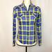 American Eagle Outfitters Tops | Aeo Favorite Fit Button-Down Plaid Shirt. Xs. | Color: Purple/Yellow | Size: Xs