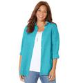 Plus Size Women's Windowpane Buttonfront Shirt by Catherines in Aqua Blue (Size 0X)