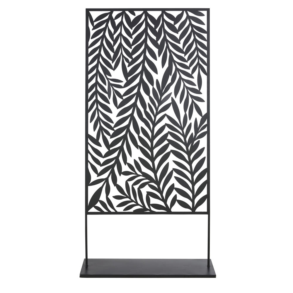 Paravent d'extérieur en métal imprimé feuillage noir