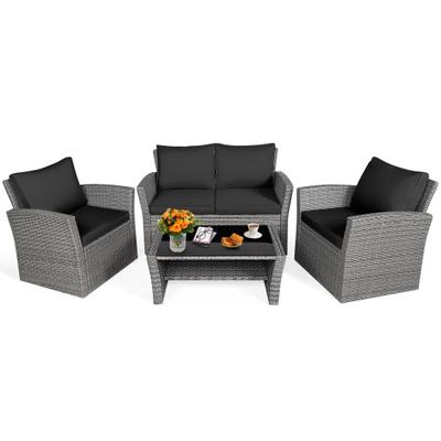 Costway 4 Pieces Patio Rattan Furniture Set Sofa T...