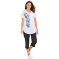 Plus Size Women's Two-Piece V-Neck Tunic & Capri Set by Woman Within in White Multi Tropical (Size L)