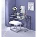 Mirror Vanity Table Vanity Desk Storage Cabinet with White Faux Stool and Chrome