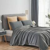 Satin Fleece Blanket Satin Binding Edges Throw Dark Grey