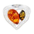 Heart Team,'Sterling Silver Cocktail Ring with Heart Shape and Amber'