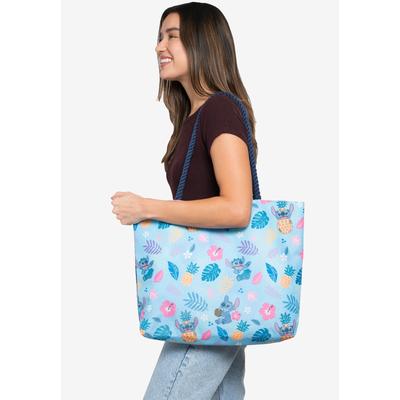 Plus Size Women's Disney Stitch Travel Rope Tote Bag Carry-On Blue All-Over Print by Disney in Blue