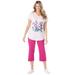 Plus Size Women's Two-Piece V-Neck Tunic & Capri Set by Woman Within in Pink Tropical Placement (Size S)