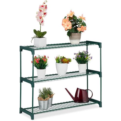 Pflanzenregal, 3 Ablagen, für Blumen- & Pflanzentöpfe, Indoor, Metall & Kunststoff, hbt