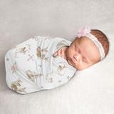 Woodland Deer Floral Collection Girl Baby Swaddle Receiving Blanket - Blush Pink, Mint Green and White Boho Watercolor Forest